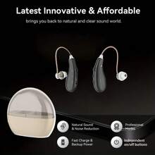 2 Earphones+Charging Case Hearing Aids For Seniors, Nearly Invisible Rechargeable Digital Hearing Amplifiers With Noise Cancellation For Adult Hearing Loss, Behind-The-Ear Hearing Aid, Control Easily - 均碼 - 查看 1