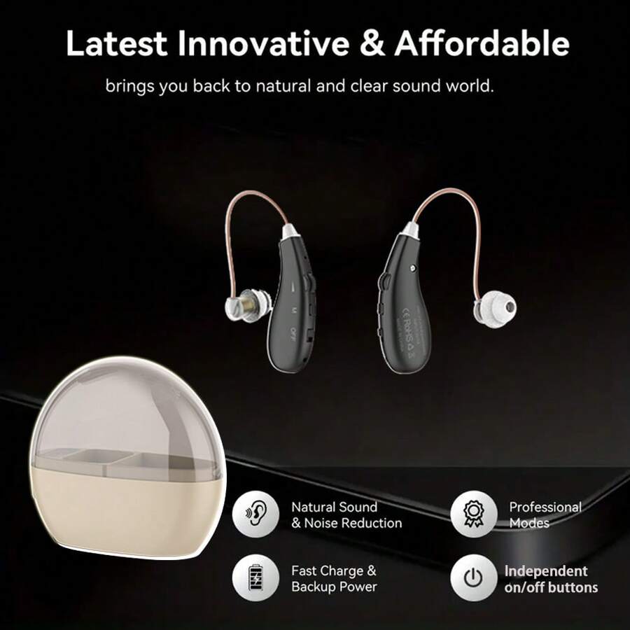 2 Earphones+Charging Case Hearing Aids For Seniors, Nearly Invisible Rechargeable Digital Hearing Amplifiers With Noise Cancellation For Adult Hearing Loss, Behind-The-Ear Hearing Aid, Control Easily - 均碼 - 查看 1
