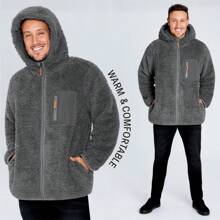 City Comfort Fleece Hoodie Fluffy Zip Up Jacket - Grey - View 2