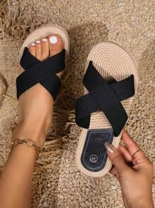 Summer Women Comfort Sandals Ribbon Bow Top EVA Flat Slides Non-Slip - Black - View 7