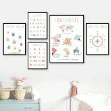 1 幅法语教育海报字母数字天气太阳系帆布画北欧墙壁艺术画儿童房装饰无框架