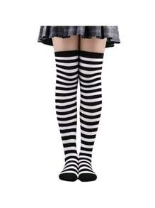 Multicolor Striped 7/8 Socks - Unique And Comfortable Style - Đen và trắng - Xem 1