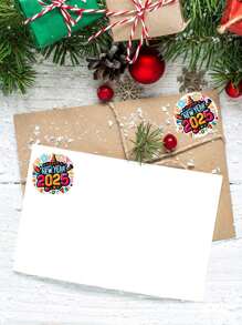 500 张/卷 2025 新年快乐涂鸦风格自粘贴纸，烟花派对气氛庆祝蛇年新年寒假圆形贴纸标签，礼品 DIY 装饰包装卡片信封密封派对用品，防水 PVC 贴纸 - 彩色 - 查看 7