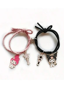 Sanrio 2pcs/Set Sanrio Character Friendship Bracelet Set, Comes With Magnetic Clasp, Polyamide Woven Strap, Anime Style Charm Bracelet, Suitable For Couples And Friends, Bracelet Set, Couples, Anime Items, Halloween