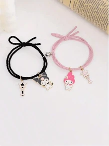 Sanrio 2pcs/Set Sanrio Character Friendship Bracelet Set, Comes With Magnetic Clasp, Polyamide Woven Strap, Anime Style Charm Bracelet, Suitable For Couples And Friends, Bracelet Set, Couples, Anime Items, Halloween
