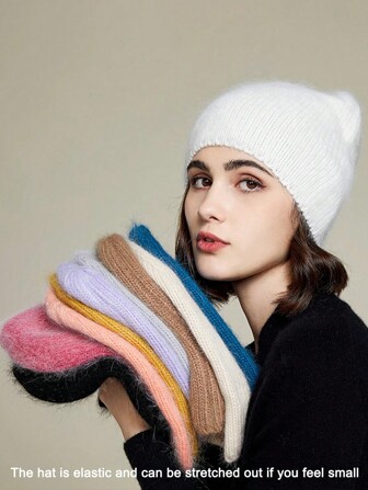 FADZOYLE 1 pezzo Berretto a coste da donna in maglia con pelliccia di coniglio, cappello caldo ed elastico, morbido e leggero, berretto a maglia semplice da utilizzare quotidianamente, unisex, da neve e sci, da running