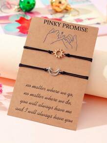 Goodwaro 2 piezas Pulseras de pareja hechas a mano de metal con diseño creativo de sol y luna, adecuadas para novias, amigas y hermanas, viene con empaque de tarjeta, apropiadas para uso diario de mujer