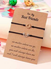 Goodwaro 2 piezas Pulseras de pareja hechas a mano de metal con diseño creativo de sol y luna, adecuadas para novias, amigas y hermanas, viene con empaque de tarjeta, apropiadas para uso diario de mujer