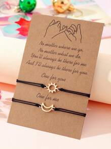Goodwaro 2 piezas Pulseras de pareja hechas a mano de metal con diseño creativo de sol y luna, adecuadas para novias, amigas y hermanas, viene con empaque de tarjeta, apropiadas para uso diario de mujer