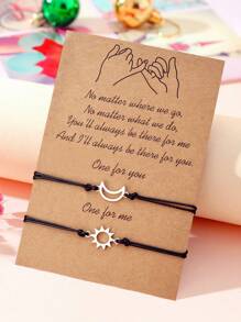 Goodwaro 2 piezas Pulseras de pareja hechas a mano de metal con diseño creativo de sol y luna, adecuadas para novias, amigas y hermanas, viene con empaque de tarjeta, apropiadas para uso diario de mujer