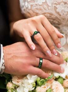 Fashionable Couple Rings, Romantic Green Ring For Women, Stainless Steel Celtic Dragon Ring For Men, Wedding Jewelry