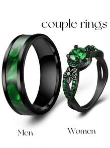 Fashionable Couple Rings, Romantic Green Ring For Women, Stainless Steel Celtic Dragon Ring For Men, Wedding Jewelry