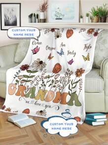 1pc Custom Name Flannel Throw Blanket - Personalized Text For Grandma & Mom, Perfect Thanksgiving & Christmas Gift, Reversible All-Season Cozy Blanket, Multipurpose Use For Outdoor, Travel, Home, Pet, Office,Suitable For Mother's Day Gifts,Breathable,Lightweight,Washable,Funny,Cute,Love,Soft,Comfortable,Elegant,Simple,Custom,Personalized,Unique,Ideal Gifts For Him,Ideal Gifts For Her,Him,Her,Boyfriend,Girlfriend,Dad,Mom,Family,Friends,Son,Daughter,For Anniversaries,For Mother's Day,For Birthdays,For Valentine's Day,For Graduation,For Father's Day,For Children's Day,For Weddings,For Housewarming,Sofa,Bed,Car,Tea Room,Bedroom,Bathroom,Living Room,Dining Room - Flowers - View 14