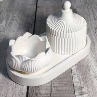 Set de 3 moldes de silicona para DIY de portavelas de loto y bandejas ovaladas - Fácil desmoldado de resina epoxi, yeso, artesanías de hormigón - Suministros para hacer decoración del hogar