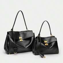 Designer Brands ﻿Tote Bags For Women,  Big Handbags And Crossbody Bags, Black Cowhide Purses And Bags Women, Genuine Leather High-End Large Capacity, Underarm Adjustable Shoulder Bag, Black Gold Buckle Soft Leather Adjustable Shoulder Strap, Business Casual Women Bag, Travel, Daily Commutes And Outings, Travel Essential, Valentine's Day - 黑色 - 查看 4