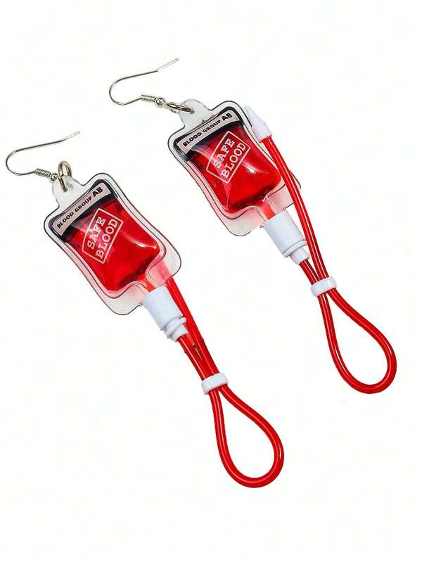 1 Pair Halloween Funny Color Bloodbag & Plasma Pendant Earrings, Suitable For Women Holiday Wear