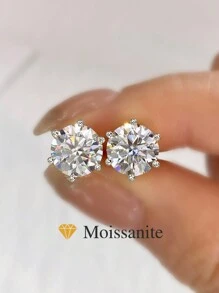1Pair 6 Claws Classic Earrings 2ct Moissanite Diamond Earrings S925 Sterling Silver Wedding Earrings Engagement Stud Earrings Luxury Jewelry For Gifts Girls Women Anniversary