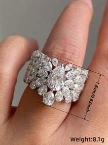 1枚优雅立方氧化锆戒指，女士婚礼订婚派对珠宝，情人节礼物 - 2# - 查看 7