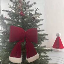 1 件天鹅绒蝴蝶结装饰 - 随机尺寸 [S、M、L] 带 1 根悬挂绳，圣诞花环，圣诞饰品，圣诞礼物，适用于家庭、墙壁、窗户、门廊、室内/室外装饰，红色浆果蝴蝶结壁挂