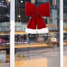 1 件天鹅绒蝴蝶结装饰 - 随机尺寸 [S、M、L] 带 1 根悬挂绳，圣诞花环，圣诞饰品，圣诞礼物，适用于家庭、墙壁、窗户、门廊、室内/室外装饰，红色浆果蝴蝶结壁挂