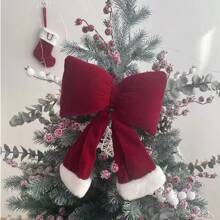 1 件天鹅绒蝴蝶结装饰 - 随机尺寸 [S、M、L] 带 1 根悬挂绳，圣诞花环，圣诞饰品，圣诞礼物，适用于家庭、墙壁、窗户、门廊、室内/室外装饰，红色浆果蝴蝶结壁挂