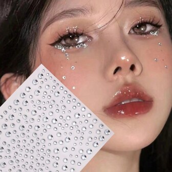 Y2K Style 3D Crystal Stickers - Large Sparkling Gemstone Face Gems, Mini Diamond Shiny Jewelry Makeup Stickers Pearl Crystal Stone Stickers, Suitable For Carnival, Concerts, Stage Performance Makeup Decoration, Eye Makeup Decoration, Photography Decoration, Carnival, Valentine's Day