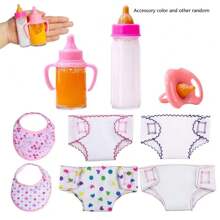 Magic-flaskset för nyfödd baby, inklusive liten flaska, nappdocka, disksked, dockblöja & haklapp, flaska med försvinnande mjölk- och juiceeffekt, bästa presenten till semester och födelsedag (slumpmässig färgpåse och andra föremål)