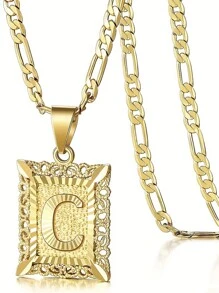 Collar colgante con inicial para mujeres y hombres, collar con monograma de letra mayúscula cuadrada, collar con cadena de con alfabeto de A a Z para mujeres y hombres
