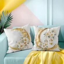 4 Stücke Ramadan Sichelmond & Blumen bedruckte einseitige Kissenbezüge