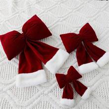 1 件天鹅绒蝴蝶结装饰 - 随机尺寸 [S、M、L] 带 1 根悬挂绳，圣诞花环，圣诞饰品，圣诞礼物，适用于家庭、墙壁、窗户、门廊、室内/室外装饰，红色浆果蝴蝶结壁挂