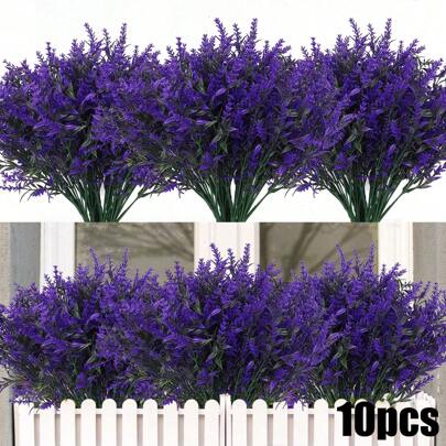 1/10/16 Piezas de Flores de Lavanda Artificiales, Ramo de Flores Falsas Resistentes a los Rayos UV para Decoración de Exteriores, Hogar, Jardín, Porche, Regalos, Cumpleaños, Graduación (Puede haber una ligera diferencia de color debido a las condiciones de iluminación y visualización)