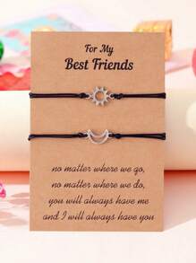 Goodwaro 2pcs Creative Metal Sun & Moon Handmade Couple Bracelets, Suitable For Girlfriends, Best Friends, Sisters, Daily Wear, Comes With Card Packaging - Black - View 22