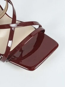 安科拉女士酒红色方头粗跟高跟鞋，日常通勤百搭舒适优雅简约设计，拉长身形，春夏穿搭 - 酒紅色 - 查看 6