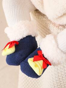 1 par de calcetines gruesos de pelusa media de bebé, diseño de campana navideña, calcetines de invierno, calcetines navideños, forro térmico, suela antideslizante, adecuado para Navidad, Año Nuevo, Acción de Gracias - Azul Marino - Ver 2