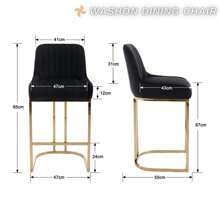 WAHSON OFFICE CHAIRS 2PCS Wahson Velvet Bar Chair Gold Leg Bar Chair Bar Stool, Bar Stool With Thick Cushion - Black - View 4
