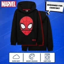 Marvel Hoodie Spiderman Hooded Sweatshirt Warm Soft Lounge Wear Activewear Pullover 3-12 Years Gift - Black - View 3