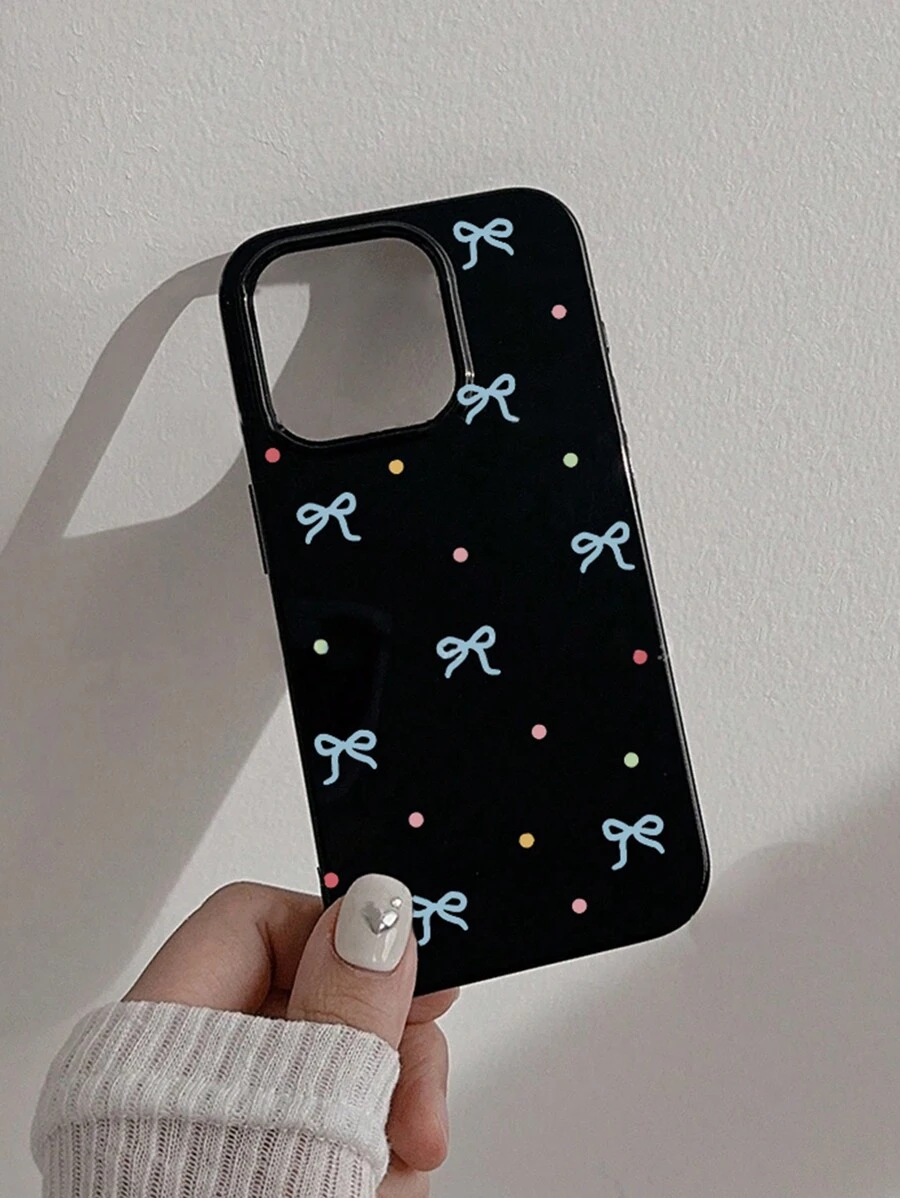 1pc Apple Phone Case With Small Blue Bow Dot Detail By GUCADI - Multicolor - View 1