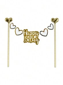 1pc Happy Birthday Cake Decoration Banner Personalized Love Happy Birthday Cake Decoration Handmade Sparkling Cake Decoration Photos Props Birthday Party Supplies - Gold - View 3