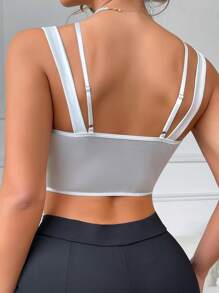 1pc French Romantic Sexy Lace Hollow Out Bustier Top, Wearable As Outerwear Or Innerwear, Women's Crop Top - White - View 2