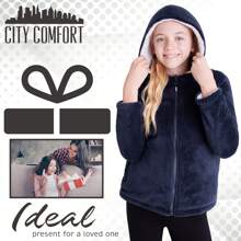 City Comfort Hoodie Fleece Zip Up Fluffy And Reversible Jacket - Navy Blue - View 2