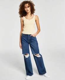 Juniors' Notch-Front Tank Top - Tan - View 1