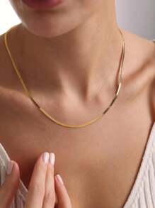 FOREVER QUEEN 925 Sterling Silver Flat Snake Blade Plain Chain Necklace Adjustable Herringbone Chain Necklace, Snake Chain Necklace, Choker Necklace, Gift For Her, Christmas Gold Chain Gifts