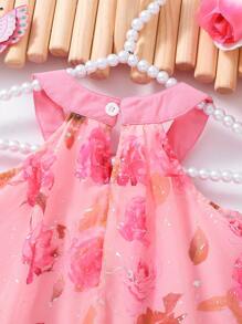 2025 年夏季新款女童时尚公主花卉无袖吊带连衣裙 - 粉色 - 查看 5