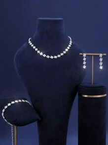 3pcs Luxury Crystal Necklace, Earrings And Bracelet Set - Suitable For Multiple Occasions