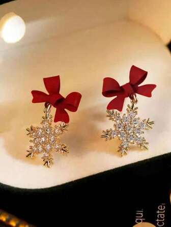 1 Pair Unique Snowflake Design Earrings, Women's Christmas Gift Elegant Luxury Quality Dangle Earrings