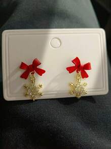 1 对时尚独特雪花设计耳环，女士圣诞礼物优雅奢华优质吊坠耳环 - 紅色 - 查看 5