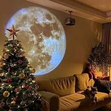 1 Pc Moon Projection Night Light, Bedroom Decor LED Moonlight Lamp, Romantic Atmosphere Lighting, Space Themed Party, Button Control, Battery Powered, Suitable For Holiday Bedroom/Living Room Decor (Batteries Not Included)