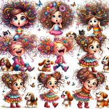 1 pak vintage cartoon mooie meisjesstickers, creatieve decoratieve handgemaakte stickers voor doe-het-zelf, scrapbooking, dagboek, fotoalbum, schoolbenodigdheden