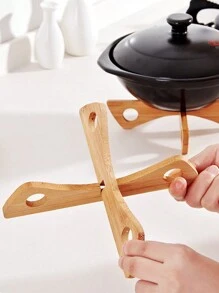 1pc Wooden Pot Stand Holder, Rectangular Bamboo Material Cross Shaped, Anti Scald Trivet Mat Draining Rack