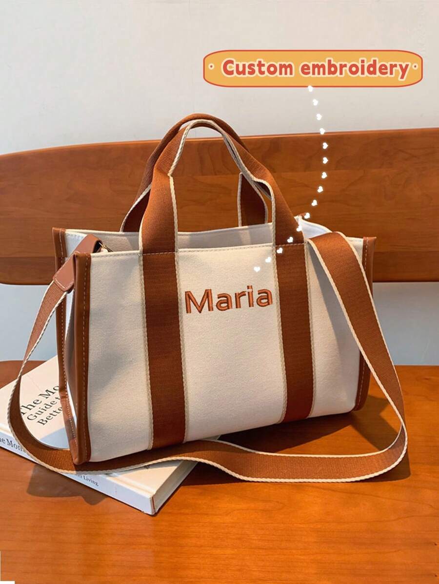 Bolso de lona con bordado de moda, bolso de hombro grande y personalizado de gran capacidad para mujeres que van al trabajo - Multicolor - Ver 1